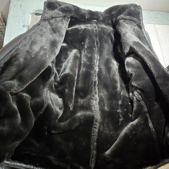 Wilson's Leather Belted Coat Jacket Faux Fur Lined Hooded Black MED VINTAGE MOTO - Picture 6 of 10